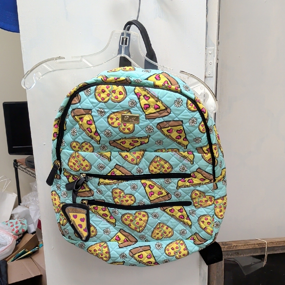 Betsey Johnson Blue Pizza Print Backpack